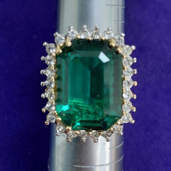 Statement COCKTAIL rings. Size 6.5, Emerald Cut Green/Blue Green Stone Gold Band - Picture 10 of 17